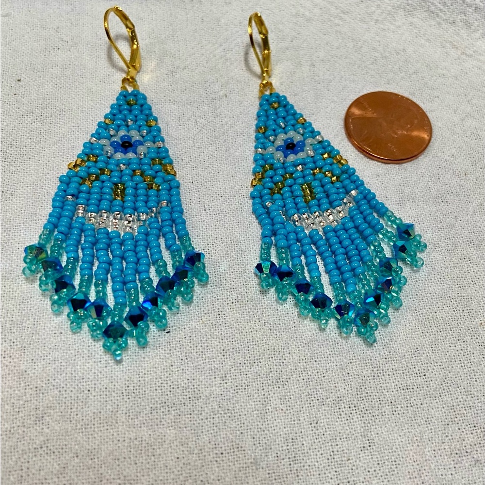 Heavenly Blue Fortune Teller Beaded Artisan Earrings - Picture 3 of 3